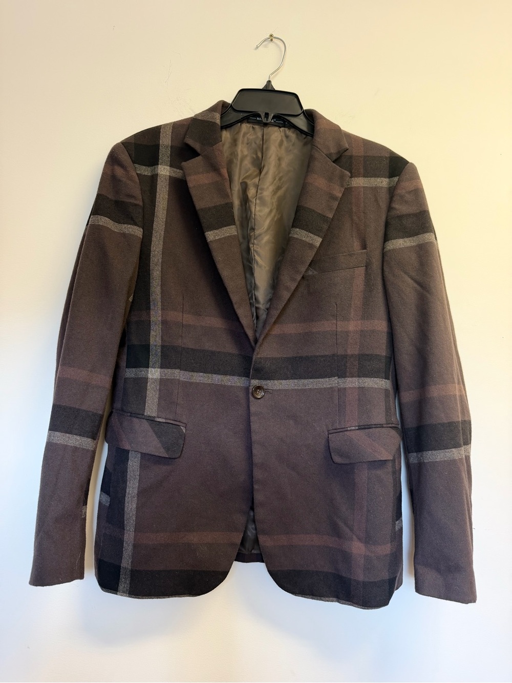 Men's Brown Plaid Single-Button Suit Blazer